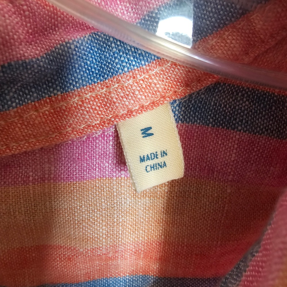 Faherty Laguna Linen Relaxed Shirt Pink Blue Orange Cabana Stripe Button Down M - Picture 7 of 10